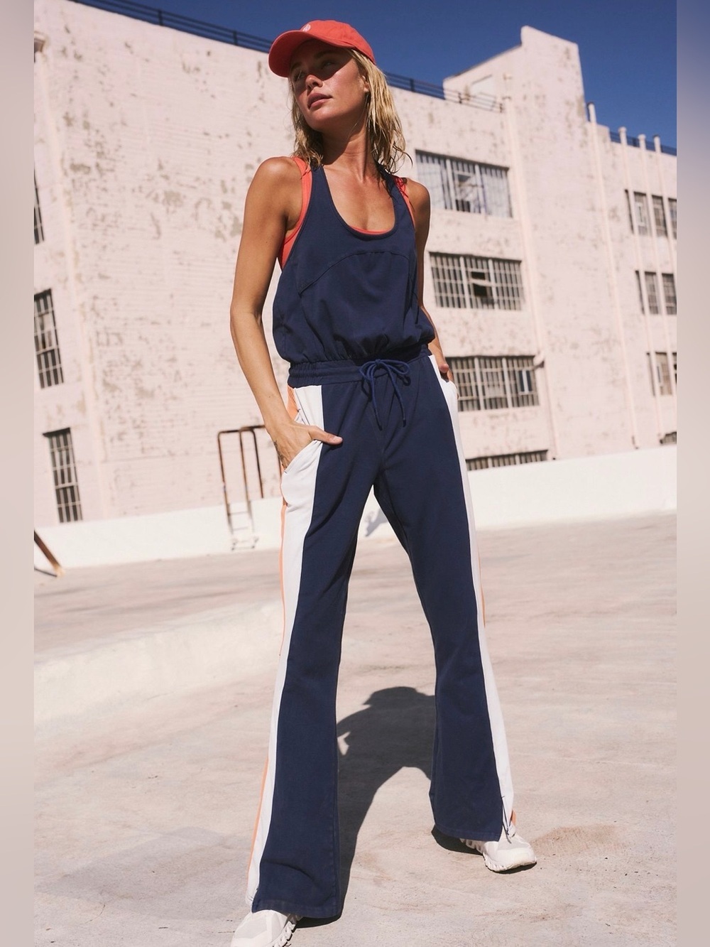 NWOT Free People Movement New Flow Flare Onesie Small Blue Orange